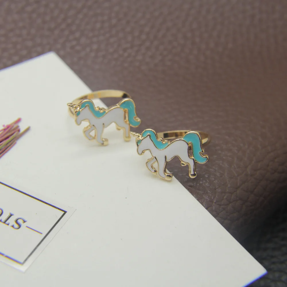 1 шт. корейский милый маленький мультфильм сине белые Цвет кольцо Единорог