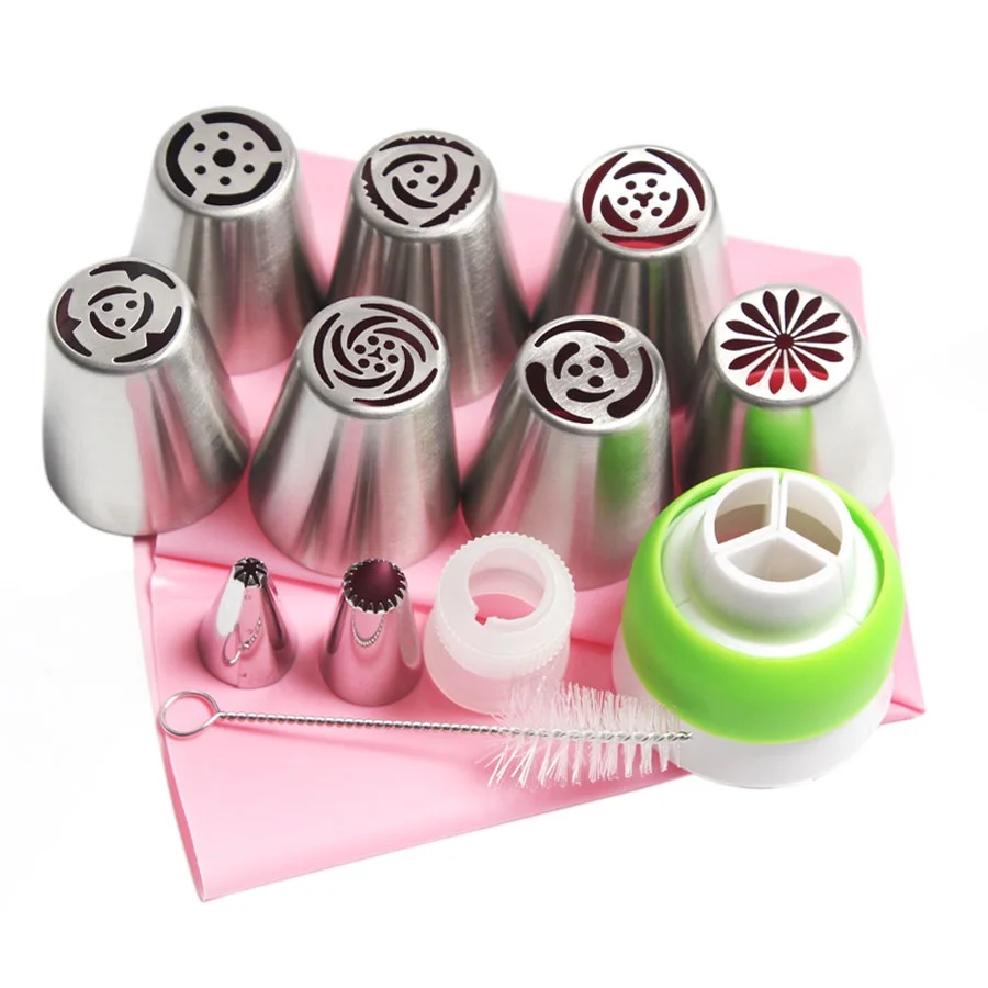 13PCS Russian Tulip Icing Piping Nozzles Stainless Steel Rose Cream Biscuits Sugarcraft Pastry Baking Tool DIY 10/12/14/16 INCH
