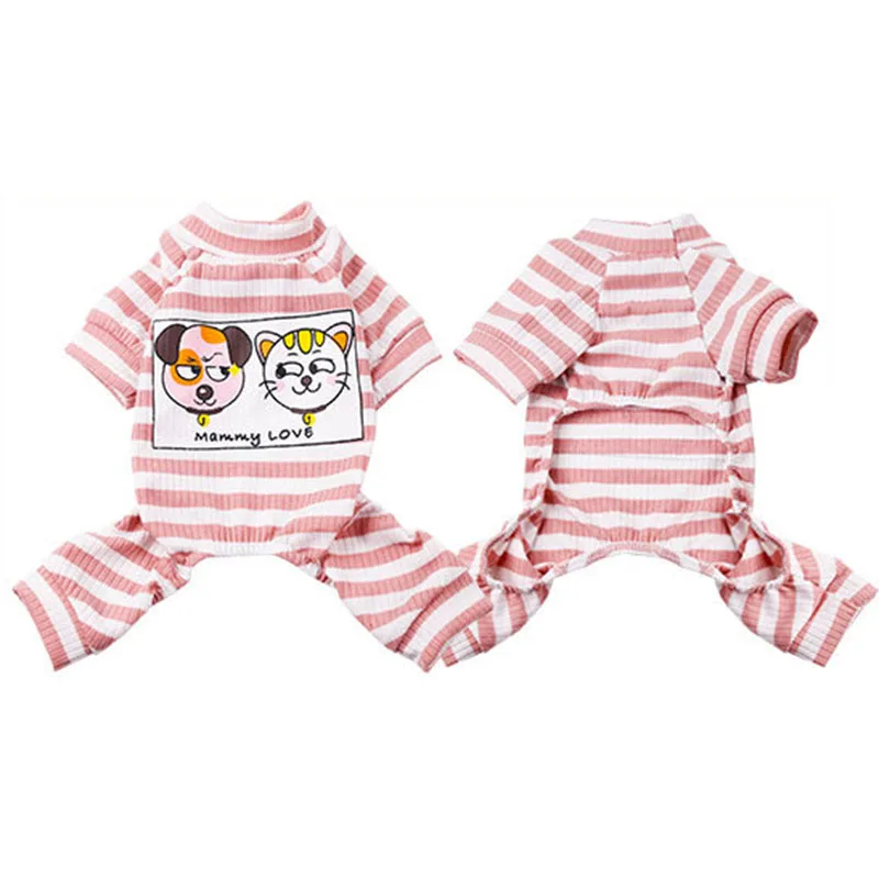 Comfortable Pet Dog Pajamas Stripe Puppy Pjs Jumpsuit Cartoon Print Cotton Clothes Small Cat Costume XS S M L XL 2XL | Дом и сад