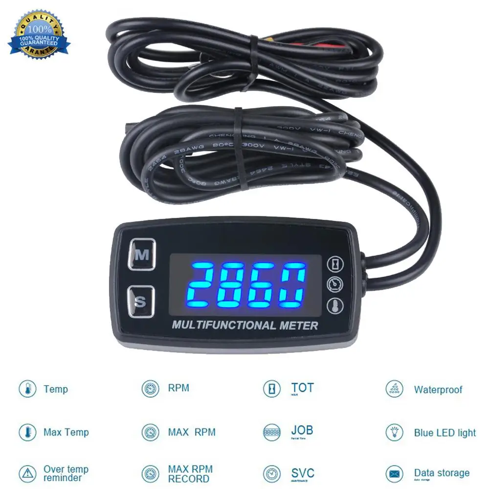 LED Tach/Hour Meter Thermometer Temperature Meter for Gasoline Marine Outboard Paramotor Trimmer Cultivator Tiller