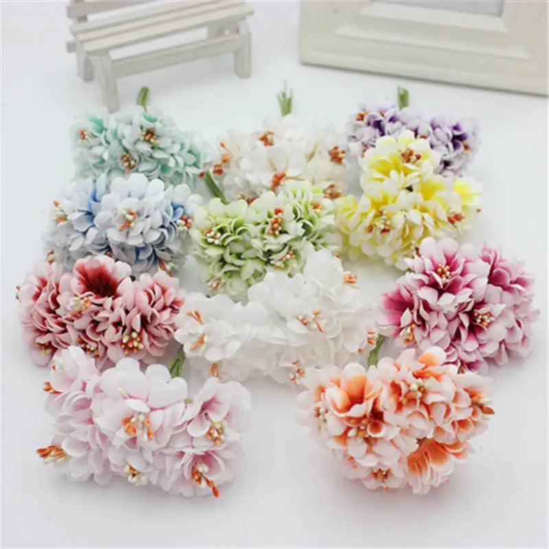 Недорогие Искусственные цветы с плавными шелковыми тычинками 6 шт. букет для