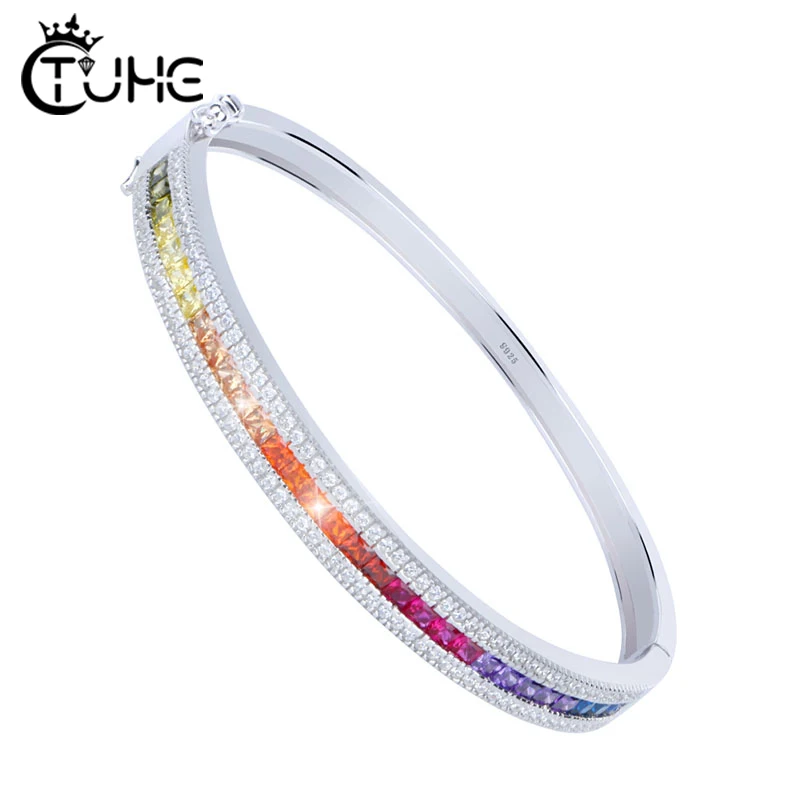 Высочайшее качество Кристальные радужные браслеты для женщин S925 Стерлинговое