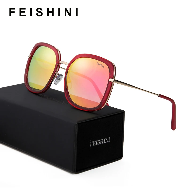 FEISHINI фестиваль UV400 золотые градиентные Квадратные Солнцезащитные очки женские