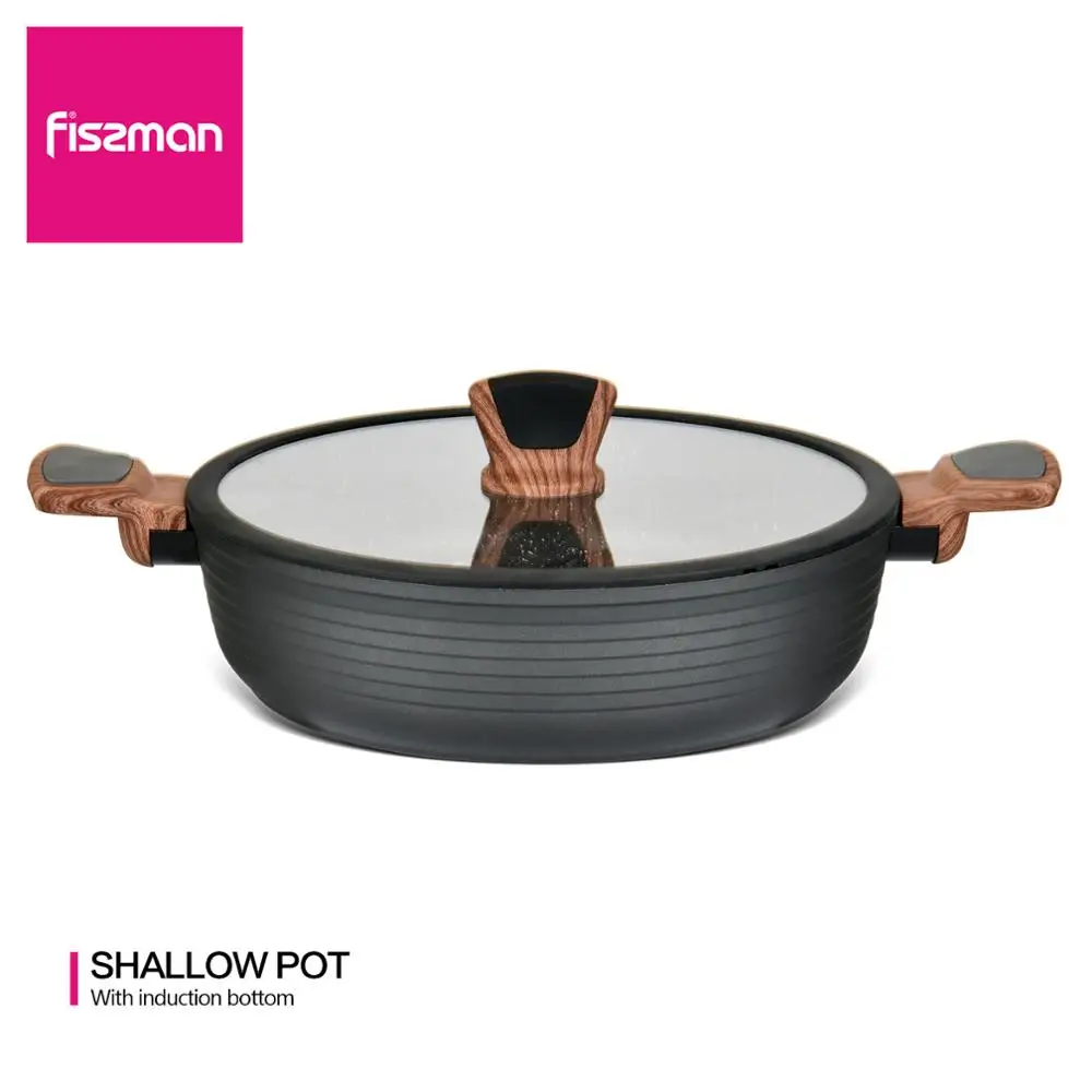 

FISSMAN 28cm Shallow Pot With Lid Durable Non-stick Marble Coating Aluminium Induction Bottom DIAMOND GREY Series Casserole