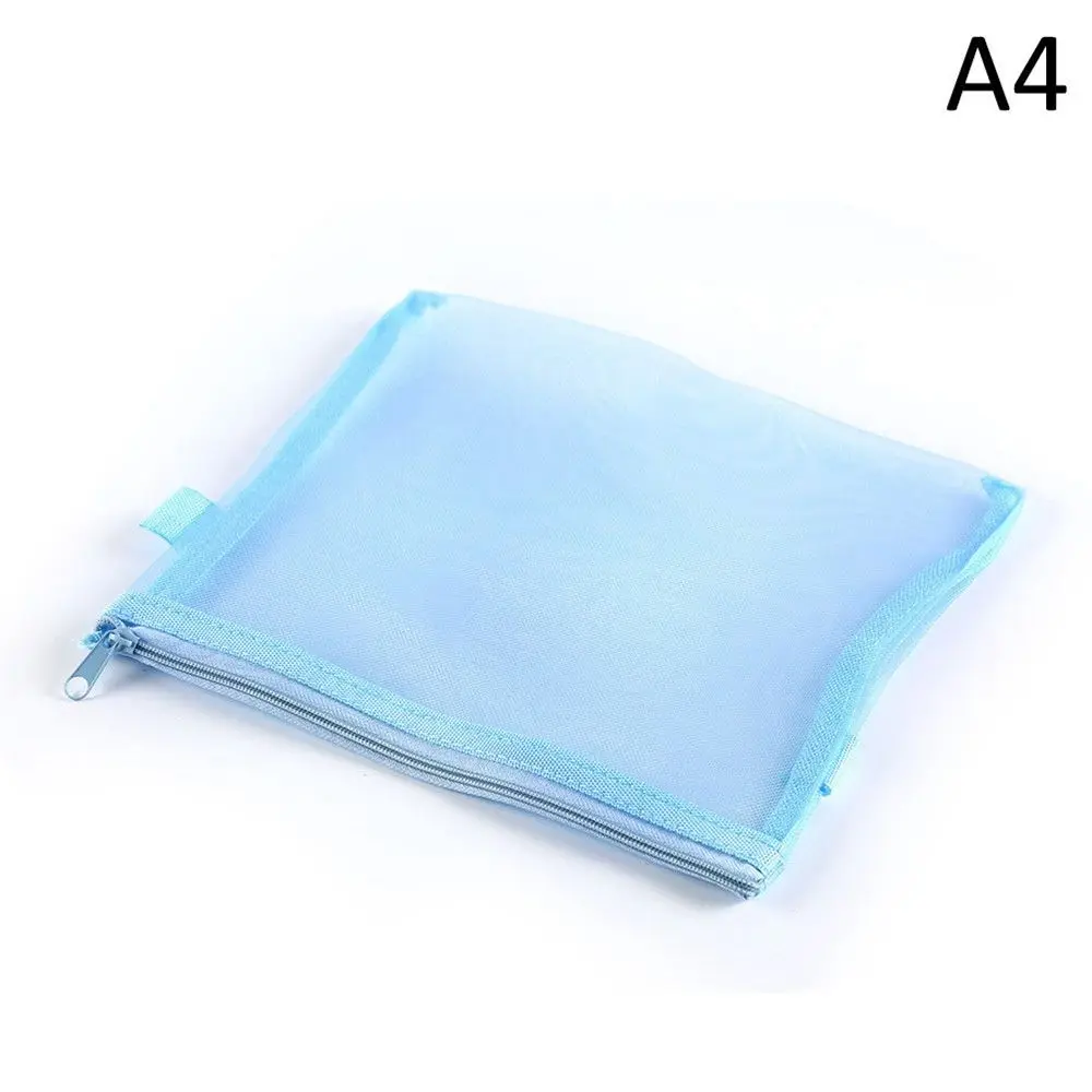 A4 blue 6 цветов, многофункциональные прозрачные простые сетчатые канцелярские принадлежности на молнии, сумка для файлов, чехол для карандашей, для макияжа, для школы, офиса, для хранения - Цвет: A4 blue