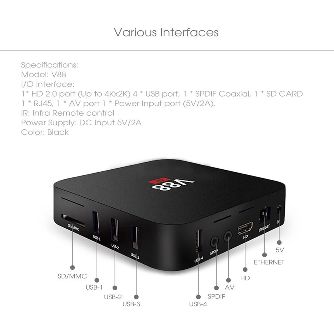 Домашний кинотеатр V88 RK3229 Смарт ТВ приставка плеер 4K четырехъядерный 8 Гб WiFi медиаплеер ТВ приставка умный HDTV приставка относится к Androi