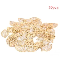 new 50pcs diy gold charm jewelry making plated for hair comb craft hollow leaves pendant retro jewelry accessories