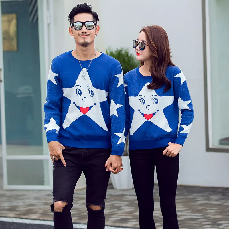 

Family Matching Clothes Tshirt Sweater Matching Outfits Stars Pattern Mother Daughter Clothes Warm Soft Couple Matching Clothing