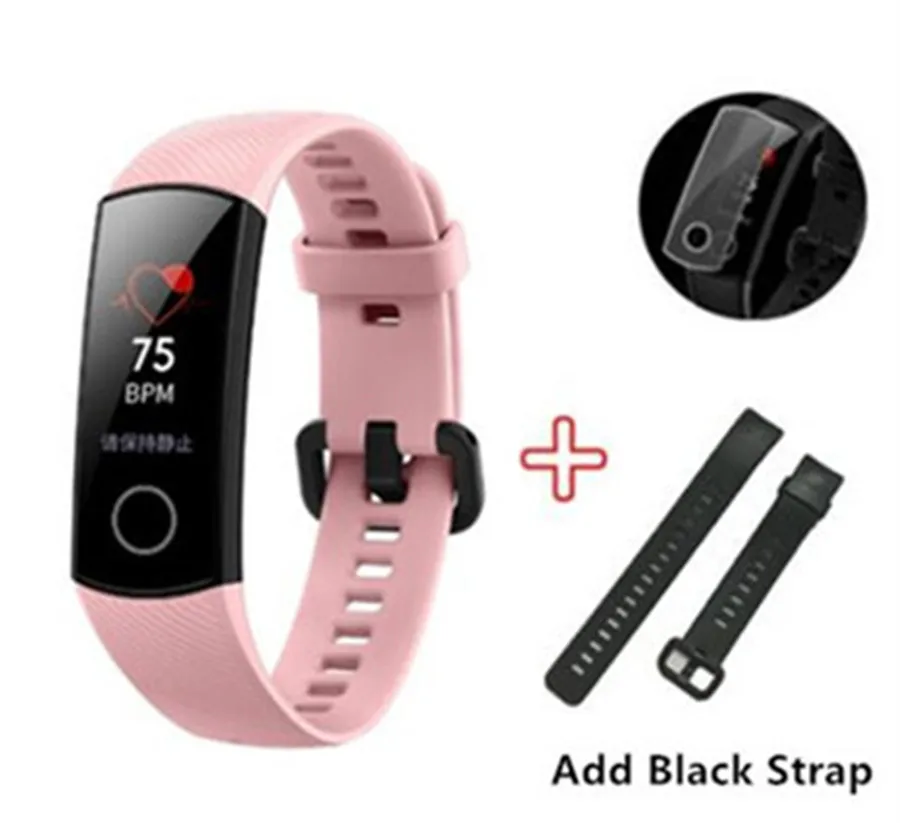 Huawei Honor Band 4 смарт-браслет Amoled цветной 0,9" сенсорный экран для плавания для обнаружения сердечного ритма сна - Цвет: add Black Strap