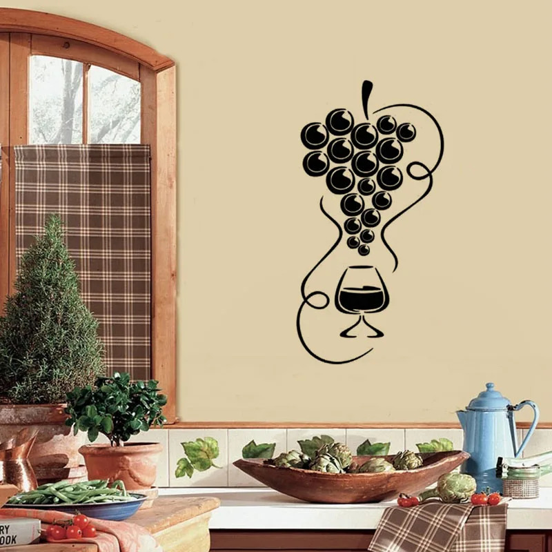 Glass And Wine Vinyl Wall Stickers Restaurant Kitchen Removable DIY Home Decor Waterproof Wallpaper JG1521 | Дом и сад