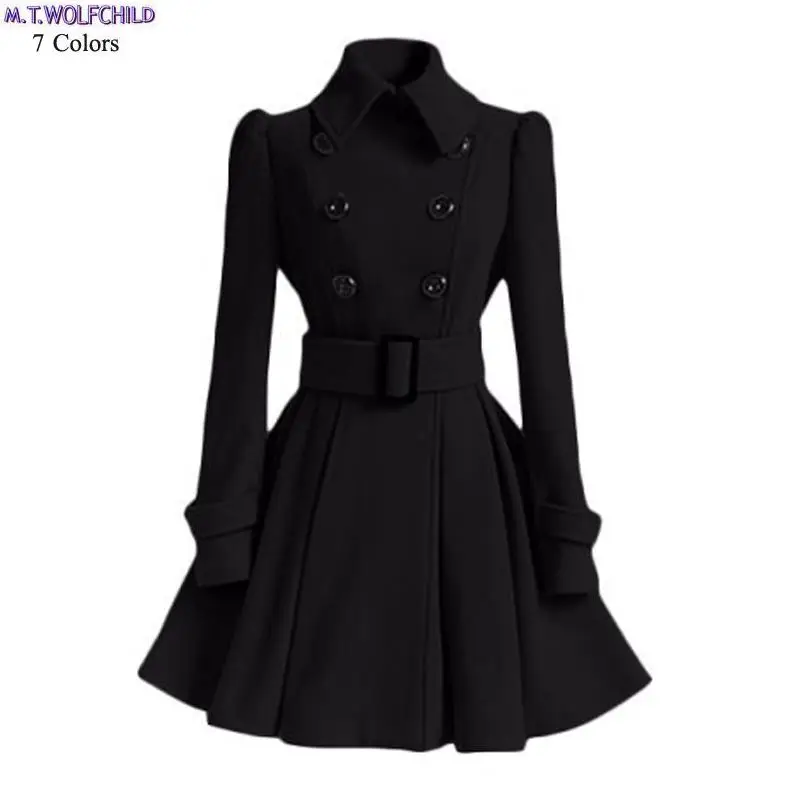 Женский двубортный Тренч с поясом повседневное шерстяное пальто модная