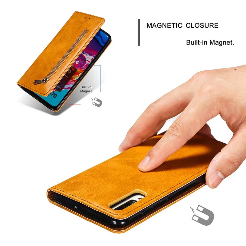 Красивый чехол из искусственной кожи для samsung Galaxy A70 A 20 30 40 50 70 на молнии+ ремешок+ кожа+ мягкая ТПУ подставка на магните Чехол-книжка