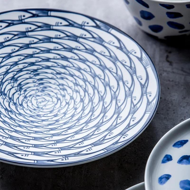 8 дюймовые керамические обеденные тарелки круглые с принтом рыбы фарфоровые