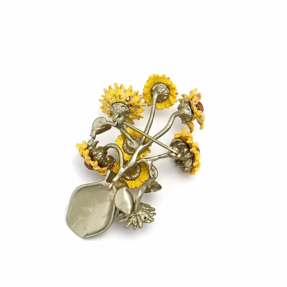 Броши с изображением Ван Гога в зеленой вазе подсолнуха медные оригинальным