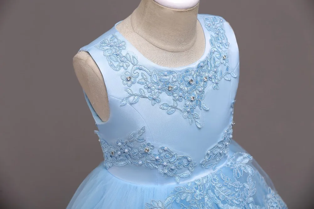 Childrens Birthday Clothing Girl Ruffle Lace Flower Girls Wedding Dress Short Front Long Back Pink Red Light Blue White | Детская одежда