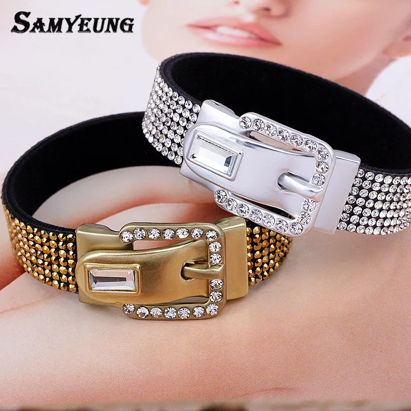 Женский кожаный браслет с кристаллами Samyeung брендовый Браслет Из Натурального