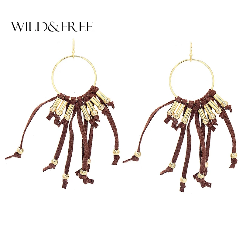 Модные круглые висячие серьги Wild & Free с кисточками для женщин ручная работа