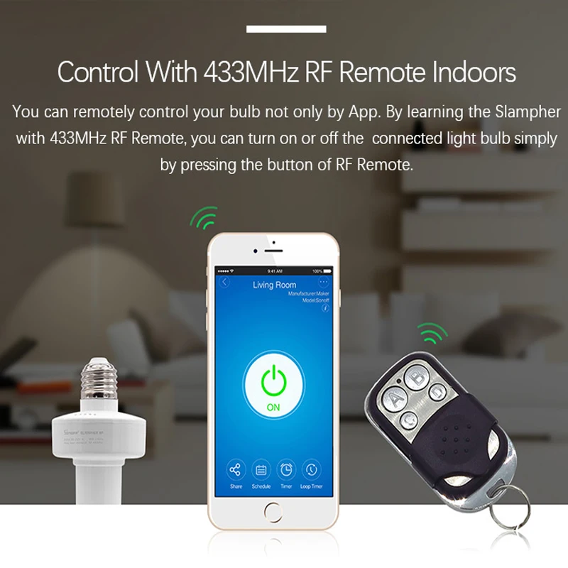 Sonoff Slampher RF 433 МГц беспроводной контрольный светильник, держатель E27, Универсальный WiFi светильник, лампочка, держатель для умного дома, IOS, Android, переключатель