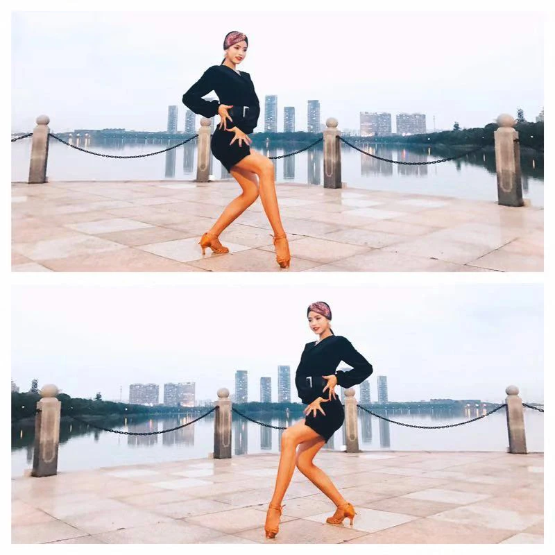 Fashion Women Latin Dance Dress Female Adult Velvet Lantern Long-Sleeved Sexy Ballroom Cha Practice Dresses Costume DL3207 | Тематическая