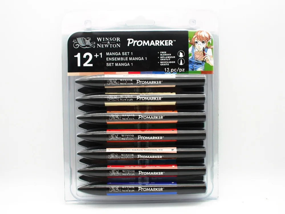 Winsor& Newton Promarker ручка для рисования манги набор 12+ 1 маркеры 13 шт. эскизные маркеры на спиртовой основе Двойные наконечники манга ручки для рисования