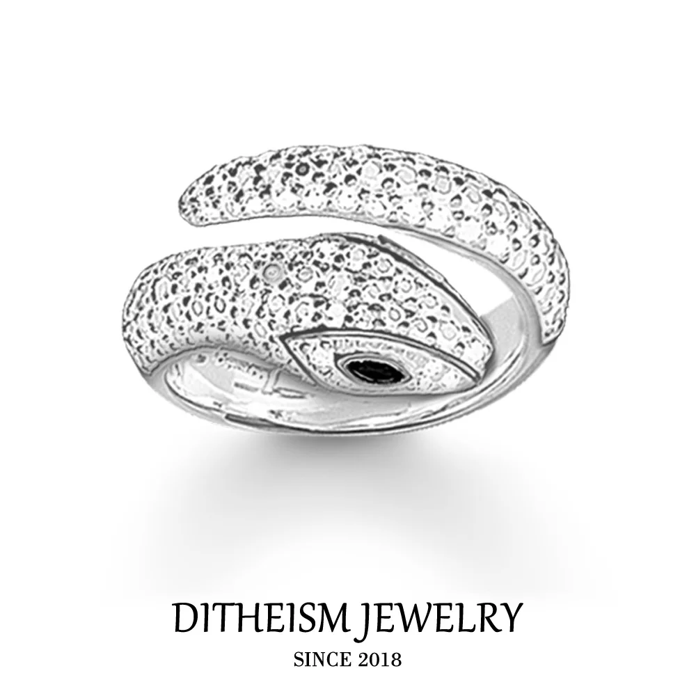 White Pave Черные обручальные кольца со змеиным цирконием, новинка, 925 пробы серебряные модные ювелирные изделия, модные вечерние кольца, подарок для женщин и девушек - Цвет основного камня: White Pave