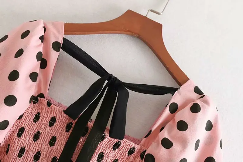 2019 красивые женские квадратным воротником в горошек с принтом эластичная блузка