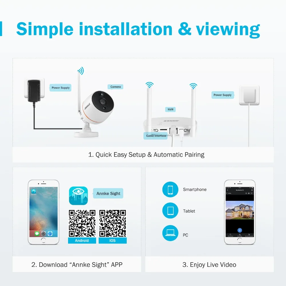 ANNKE 1080P Wifi Мини Видео Аудио уличная ip-камера NVR комплект Wi-Fi 2шт 2МП ip-камера двухсторонняя аудио PIR домашний комплект системы видеонаблюдения