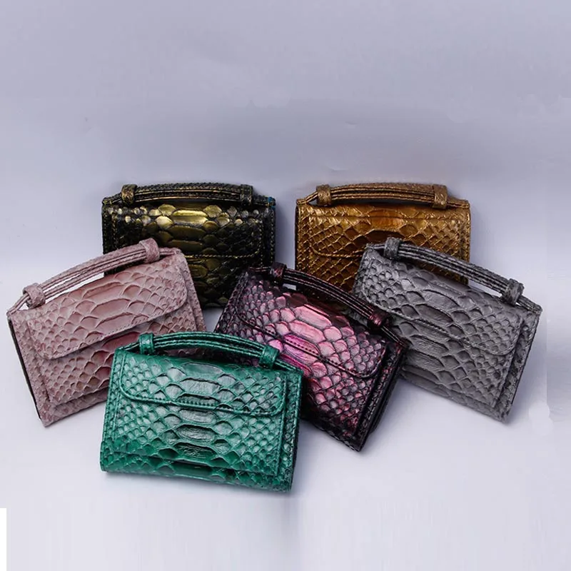 Serpentine Genuine Leather Chains Shoulder Bags Women's Silver Crossbody Bag Ladies Clutch Messenger IPhone Packet | Багаж и сумки