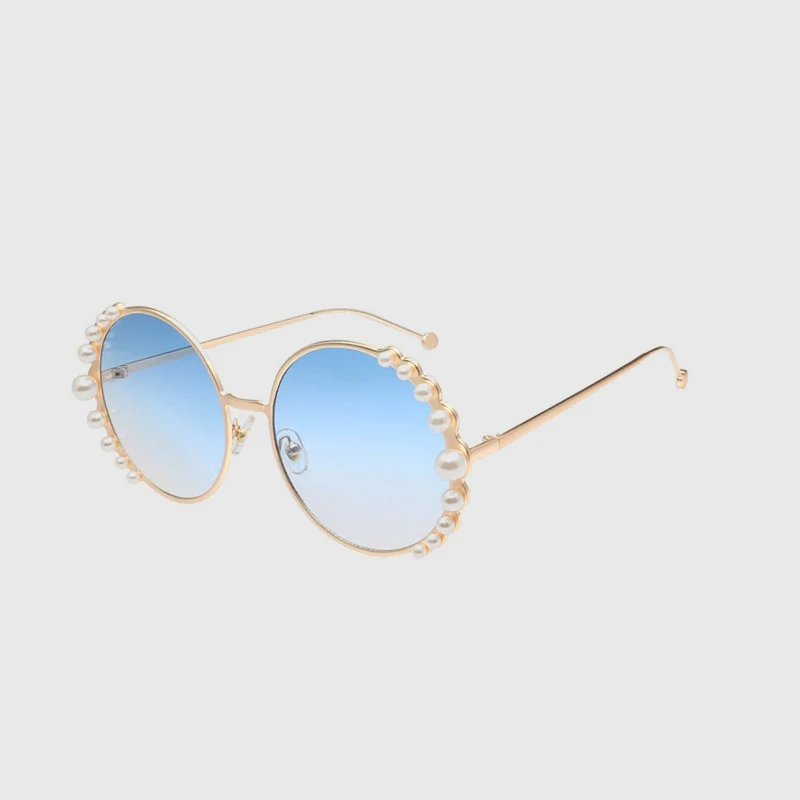 C5-Gold-Blue Роскошные круглые женские солнцезащитные очки ROYAL GIRL, новинка, модные женские солнцезащитные очки с жемчугом, градиентные очки, металлическая оправа, UV400, ss772 - Цвет линз: C5-Gold-Blue