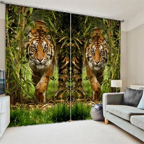 3D green curtain Детские комнаты занавески s Роскошные затемненные 3D окна занавески для гостиной спальни индивидуальные размеры шторы Rideaux Cortina Подушка с изображением тигра крышка - Цвет: 3D green curtain