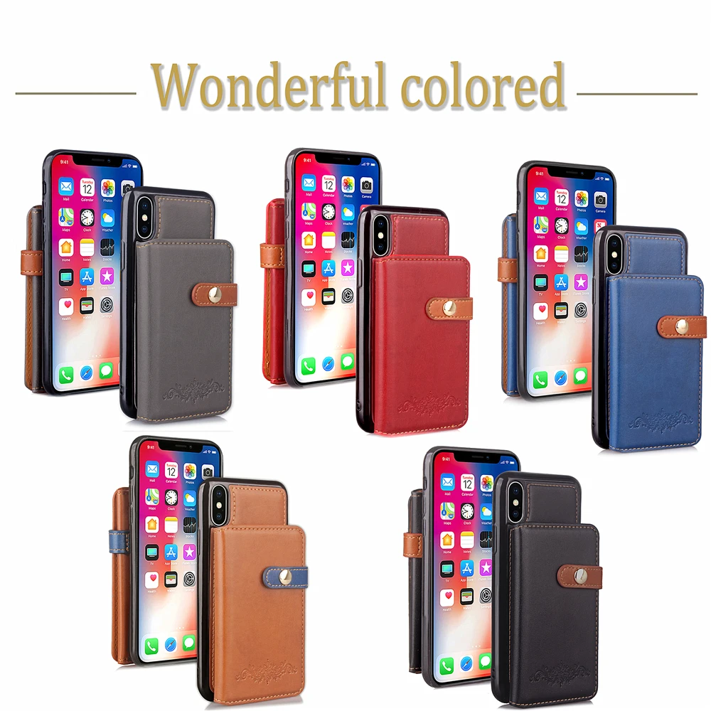 Ретро Съемная Искусственная кожа Multi Функция мобильный кошелек для iphone 8 Plus iPhone X 7