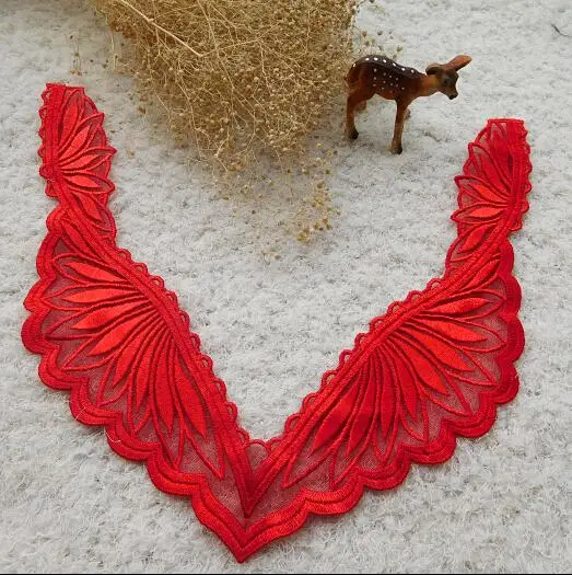 1 Piece 20*20cm DIY Accessories Red Lace Collar False Neckline Patch Applique for Garment | Дом и сад
