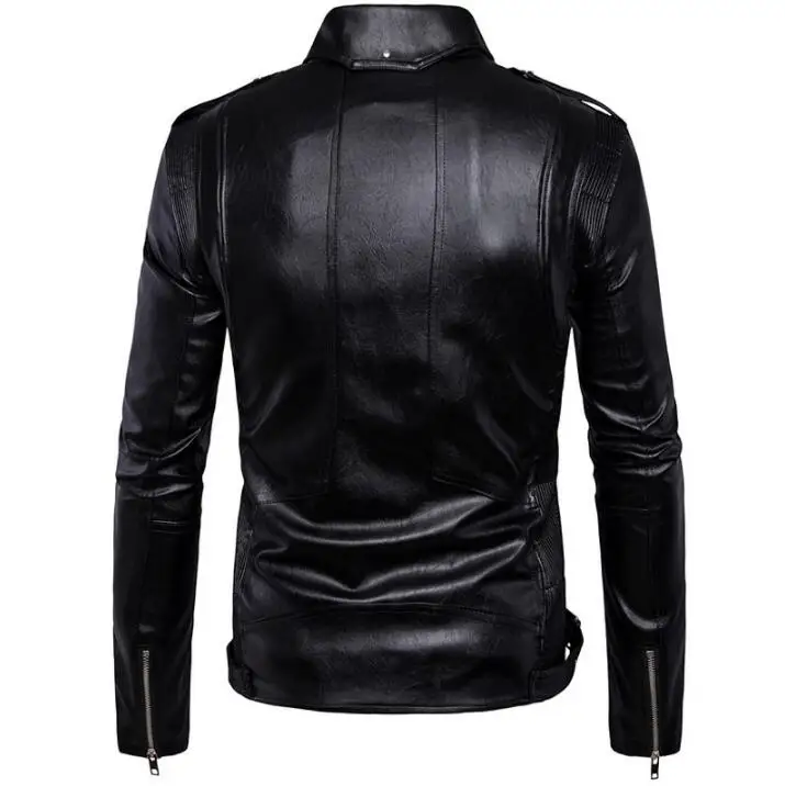 Черная мужская кожаная мотоциклетная куртка из искусственной кожи