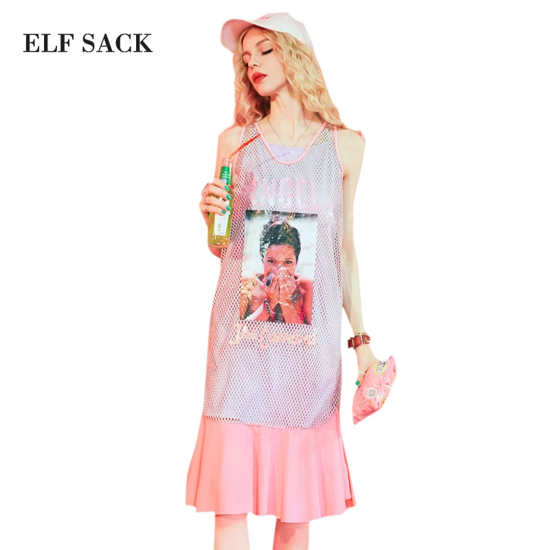 Женское Сетчатое платье ELFSACK длинное ажурное без рукавов с принтом|long dress|elf sacktwo