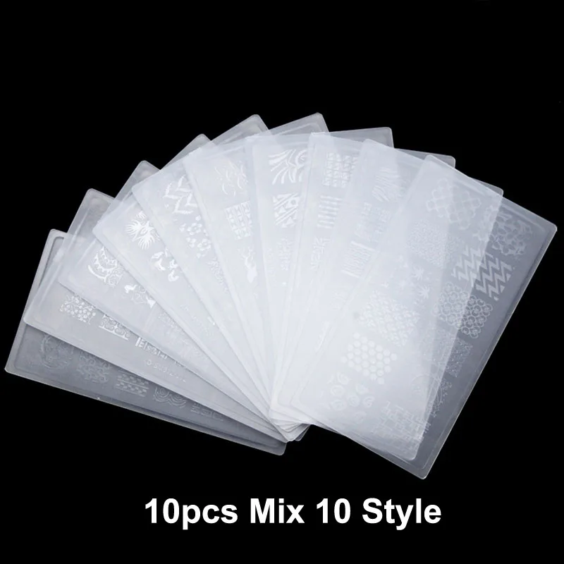 10pcs Mix 10 Style 10 шт./лот пластины для штамповки ногтей набор штамп скребок штамп с лаком для ногтей пластик DIY шаблон для ногтей изображение Маникюр Инструменты для ногтей - Цвет: 10pcs Mix 10 Style