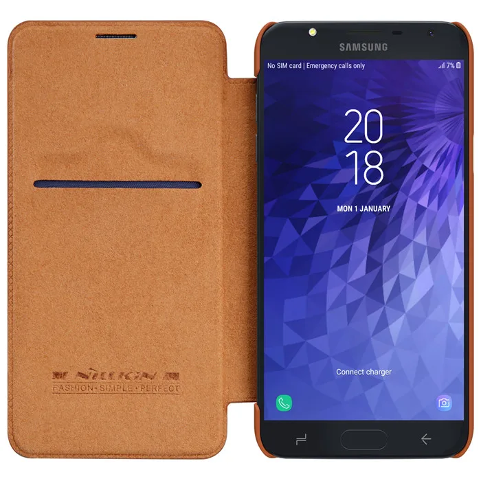 Коричневый Кожаный чехол NILLKIN QIN для samsung Galaxy J7 Duo, высокое качество, кожа и пластик, жесткая задняя крышка для J7 Duo, чехлы для телефонов, чехол s - Цвет: Коричневый