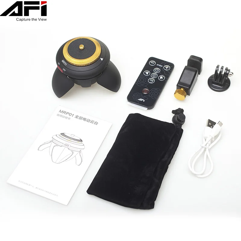 AFI MRP01 покадровая видеокамера ротатор панорама Штативная головка светодиодный 360 Gopro таймер панорамирование для Canon Nikon sony DSLR Phone - Цвет: black