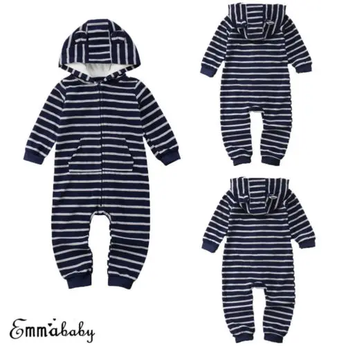 Новинка 2018 полосатые комбинезоны теплый Детский комбинезон с длинным рукавом