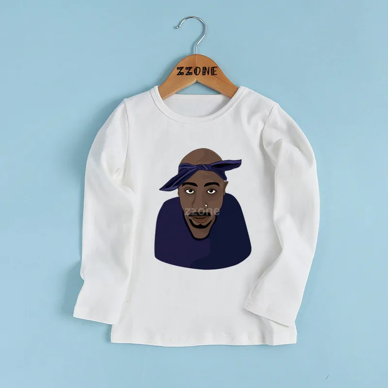 Детская футболка в стиле хип-хоп с принтом «Тупак 2pac» модная повседневная одежда для малышей белая футболка с длинными рукавами для мальчиков и девочек LKP287