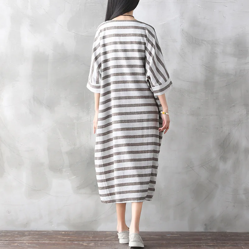 2017 летние платья винтажное Полосатое длинное платье с рукавом летучая мышь