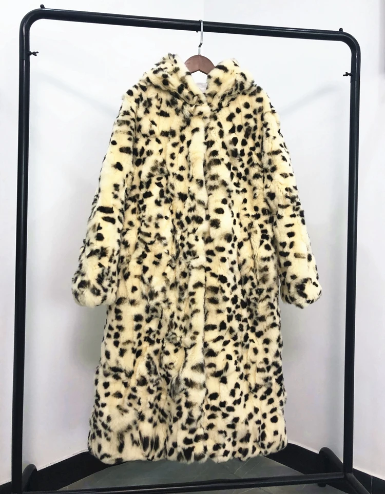 Hot Sell Natural Rex Rabbit Fur Winter Woman Coats Long Fashion Genuine Fur Coats Women Real Rex Rabbit Fur Coat Warm