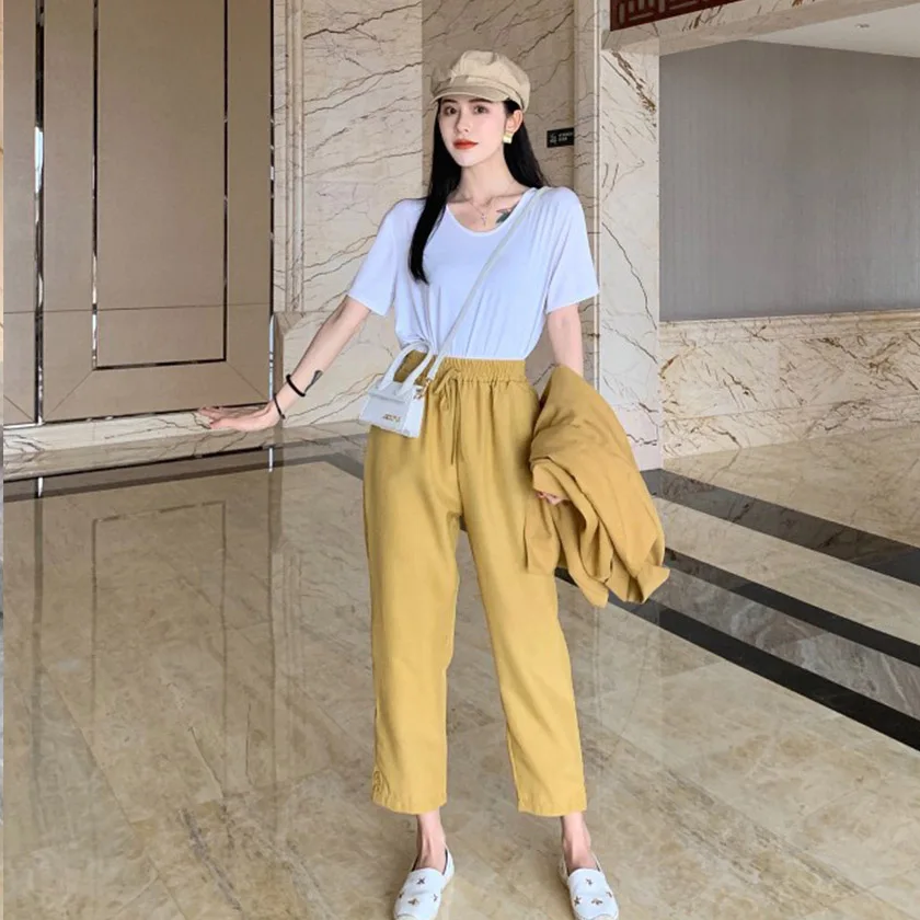 Only Yellow Pants Новое поступление, женский желтый костюм с фигурными штанами, рукав летучая мышь, оверсайз-Блейзер, штаны с высокой эластичной талией, повседневный комплект из 2 предметов, S96104F - Цвет: Only Yellow Pants