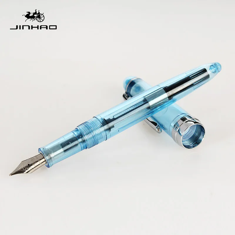 JINHAO 992 пластиковая перьевая ручка Вращающаяся крышка серебряные прозрачные