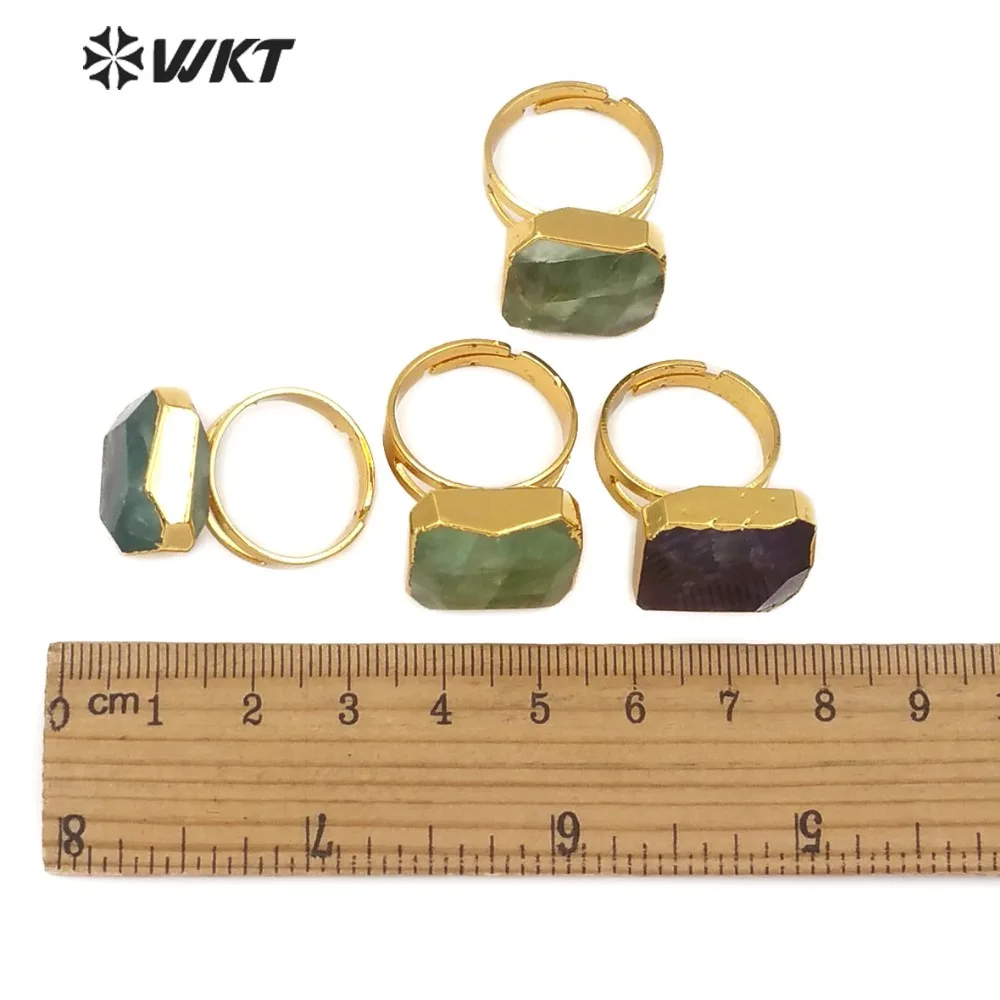 WT R211 горячая Распродажа кольца из природного радужного флюорита с золотым
