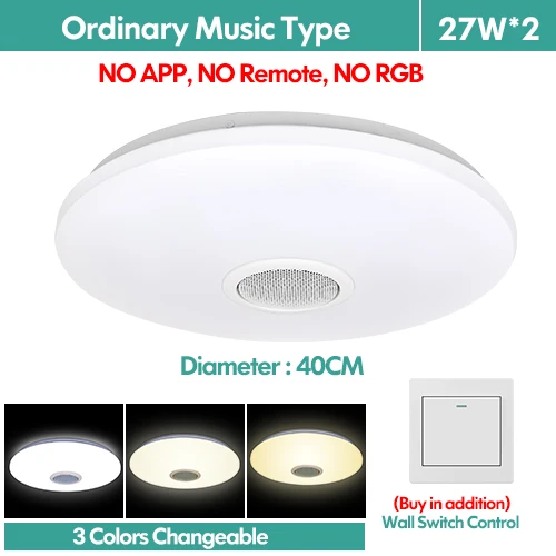 3 colors-BT-40cm Современный bluetooth-динамик, потолочный светильник, пульт дистанционного управления, RGB светодиодный, с регулируемой яркостью, музыкальный, для спальни, умный светильник для гостиной, светильник - Цвет корпуса: 3 colors-BT-40cm