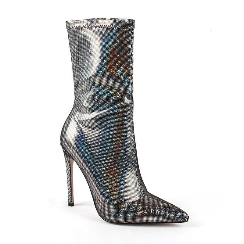 2019 г. Новые ботильоны Разноцветные Женские радужные ботинки с острым носком на