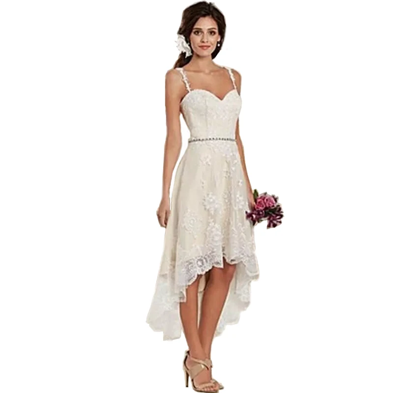 Кружевное пляжное платье Hi Lo на бретельках без бретелек лето 2019|lace beach wedding dress|beach
