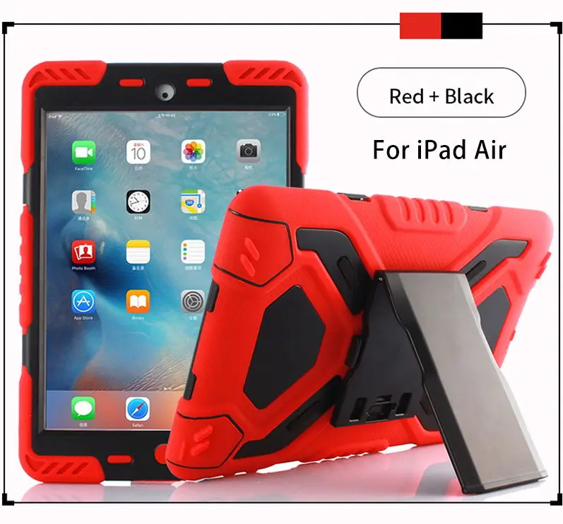 For iPad Air Red Противоударный сверхпрочный чехол для нового iPad Pro 9,7 детский безопасный Чехол-подставка для iPad Air 1 2 силиконовый чехол оболочка - Цвет: For iPad Air Red
