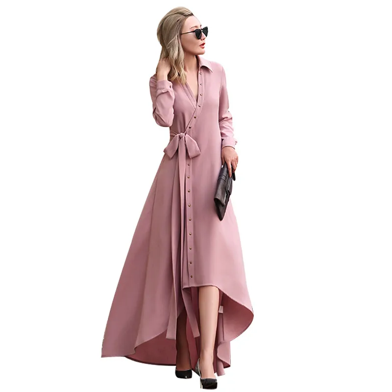 Женское облегающее платье в пол бежевое однотонное с V образным вырезом весна