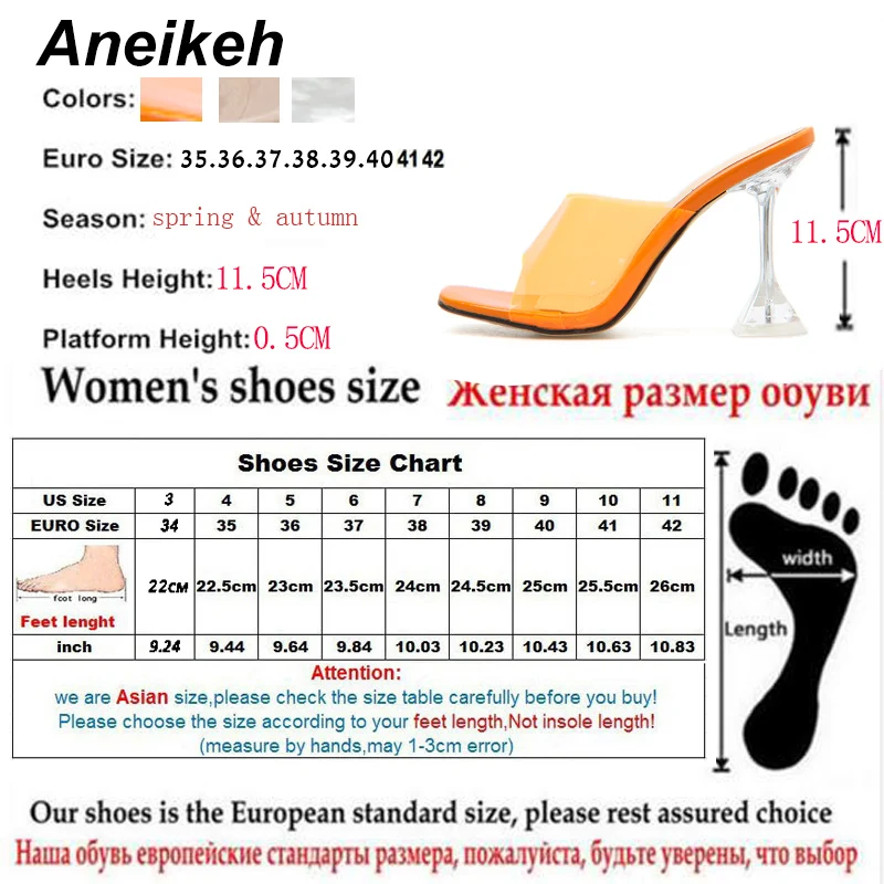 Aneikeh прозрачные Шлепанцы из ПВХ; пикантные шлепанцы на высоком каблуке с открытым носком; женская обувь со стразами; прозрачные шлепанцы на высоком каблуке; Размер 9